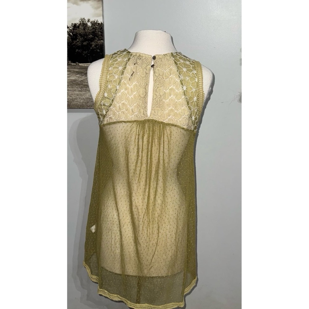 Arrata Silent Journey sheer sage green Swiss dot tank blouse high low Medium - Picture 4 of 7